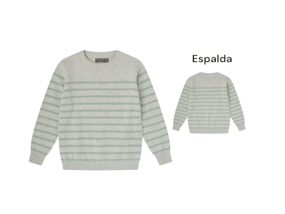 Jersey en tono gris con rayas en color verde agua