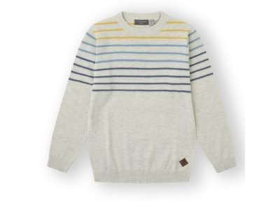 Jersey en tono crudo con rayas en color azul y amarillo