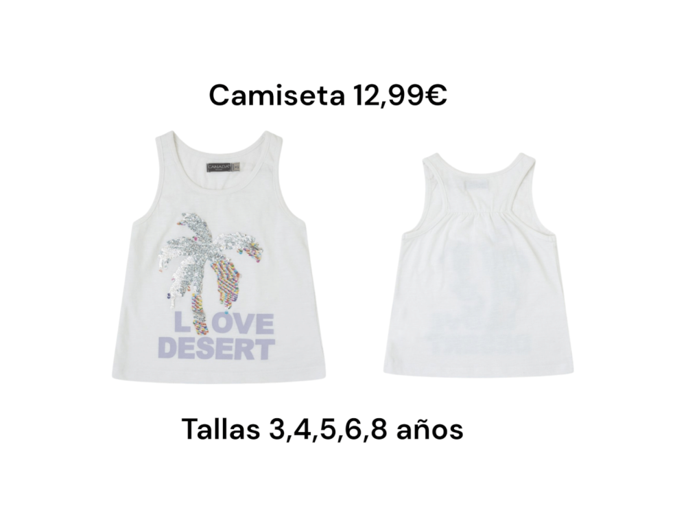 Camiseta blanca de tirantes con dibujo de una palmera que cambia de color