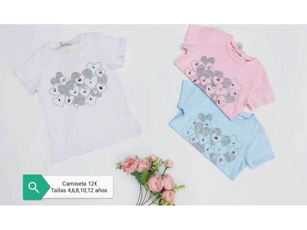 Camisetas de manga corta con brillos en forma de corazones