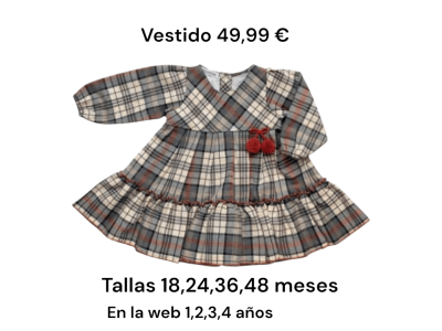 Vestido de cuadros de manga larga en tonos gris,crudo y naranja