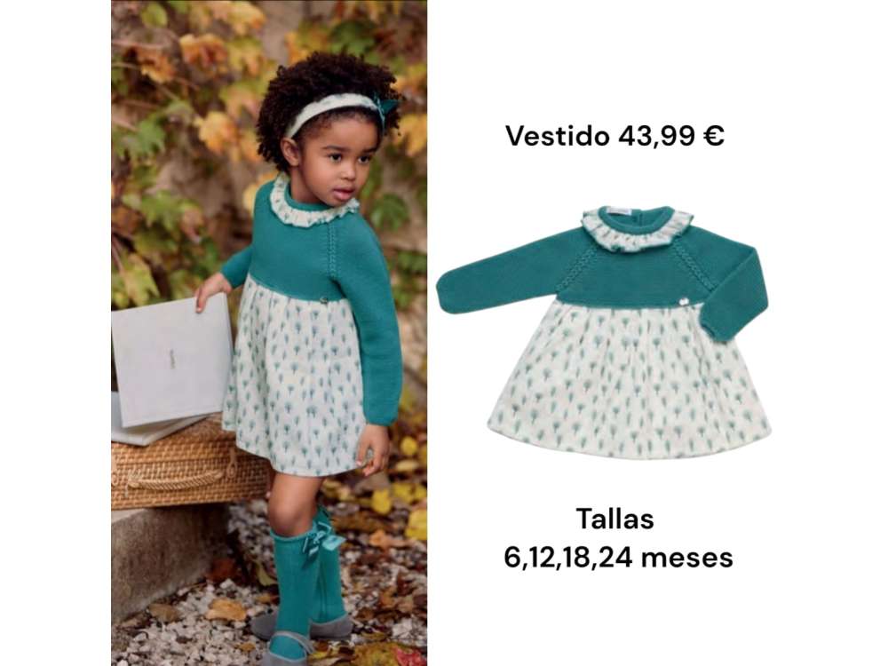 Vestido de cuerpo de punto en tono verde a juego con las hojas de la falda