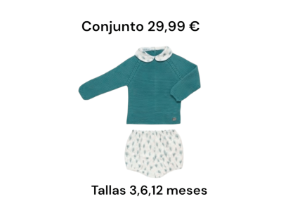 Jersey de punto en verde con cuello camisero blanco con dibujo de hojas a juego con el cubre pañal