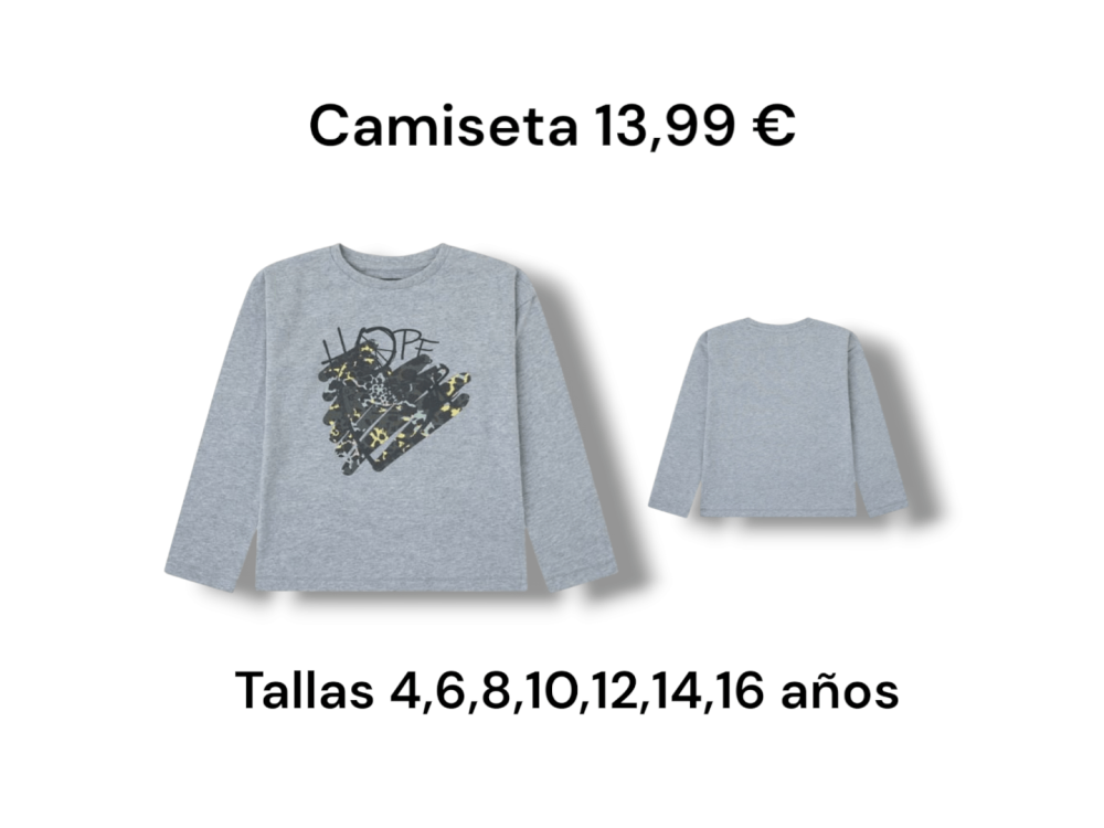 Camiseta gris de manga larga con dibujo de corazón con estampado animal print