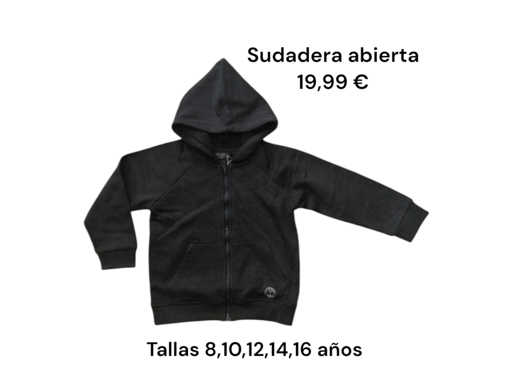 Sudadera en color gris oscuro con gorro, bolsillos y cierre de cremallera