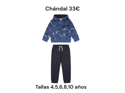 Chaqueta abierta con gorro y estampado animal print en tono azul y pantalón azul marino a juego