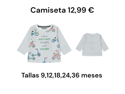 Camiseta blanca con dibujo de rayas gris y bicicletas
