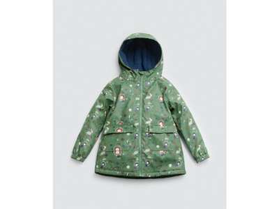 Chubasquero en tono verde con estampado de naves espaciales