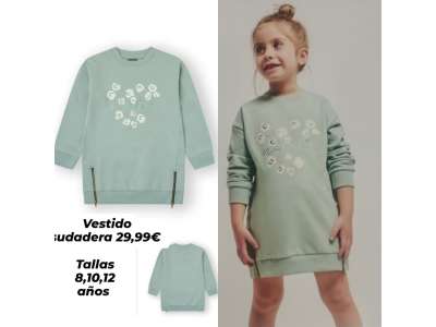 Vestido en tono verde con dibujo de flores crudas