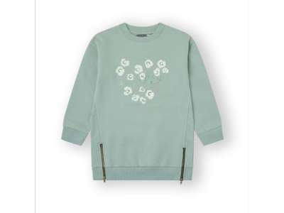 Vestido con forma de sudadera en ton verde con dibujo de flores crudas