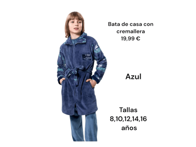 Bata de casa con cierre de cremallera en tono azul