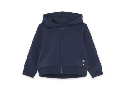 Sudadera lisa en color azul con gorro y bolsillos delanteros