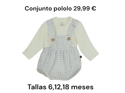 Camiseta cruda de manga larga con pololo de cuadros en tono azul