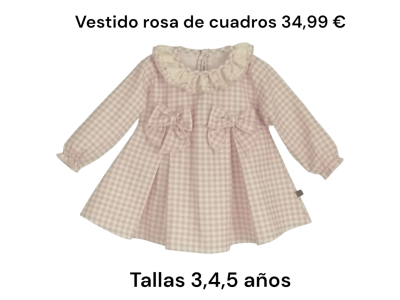 Vestido de manga larga con estampado de cuadros en tonos rosa y crudo