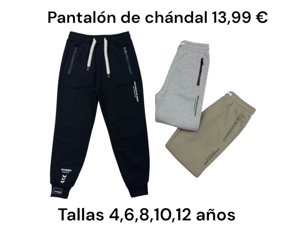 Pantalón de chándal en tres colores con cremallera en los bolsillos y forro interior
