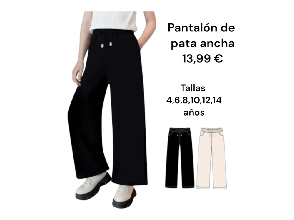 Pantalón de pata ancha de algodón en color negro y crudo
