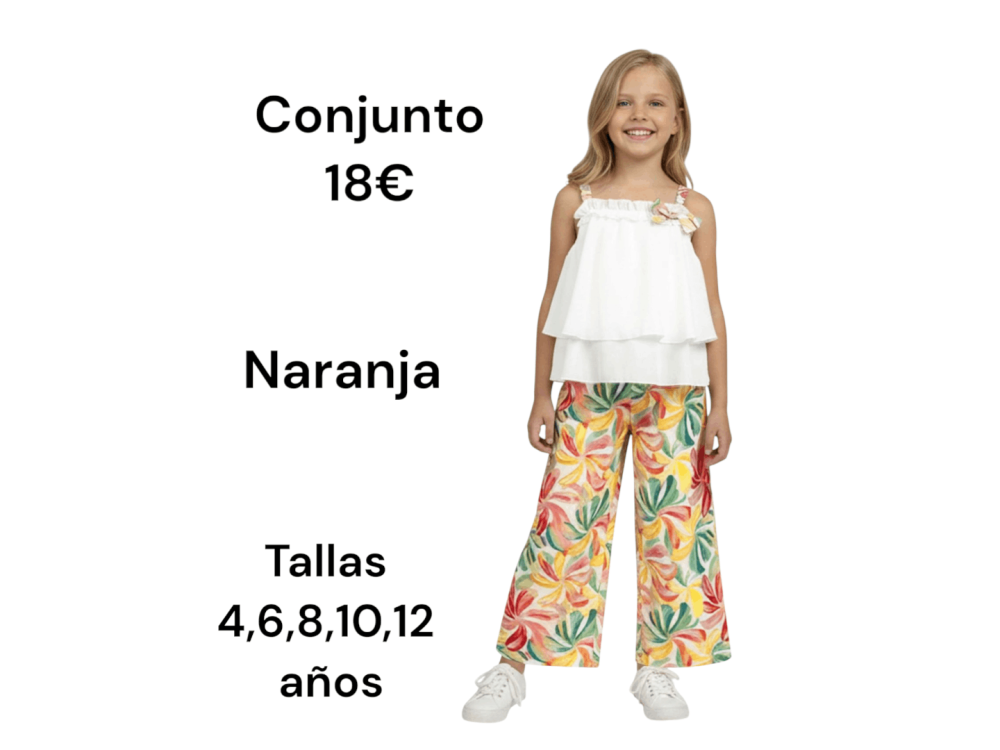 Una niña viste el conjunto de pata ancha con estampado de flores