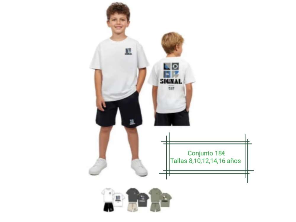 Un niño viste el conjunto de camiseta blanca y pantalón corto negro