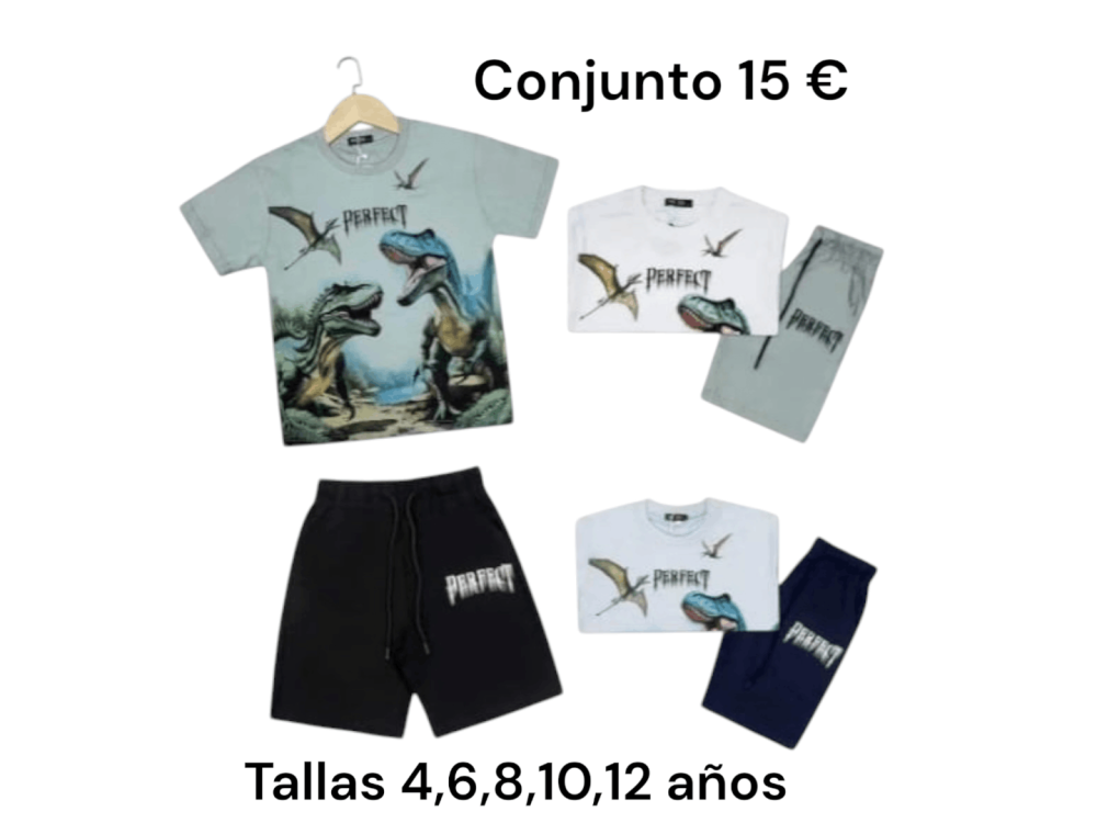 Conjunto de dos piezas con dibujo de dinosaurios en la camiseta de manga corta y pantalón corto a juego