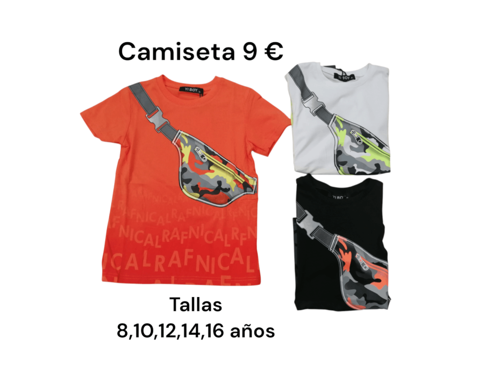 Camisetas de manga corta con dibujo de riñonera con motivos de camuflaje y dibujo letras en la cintura