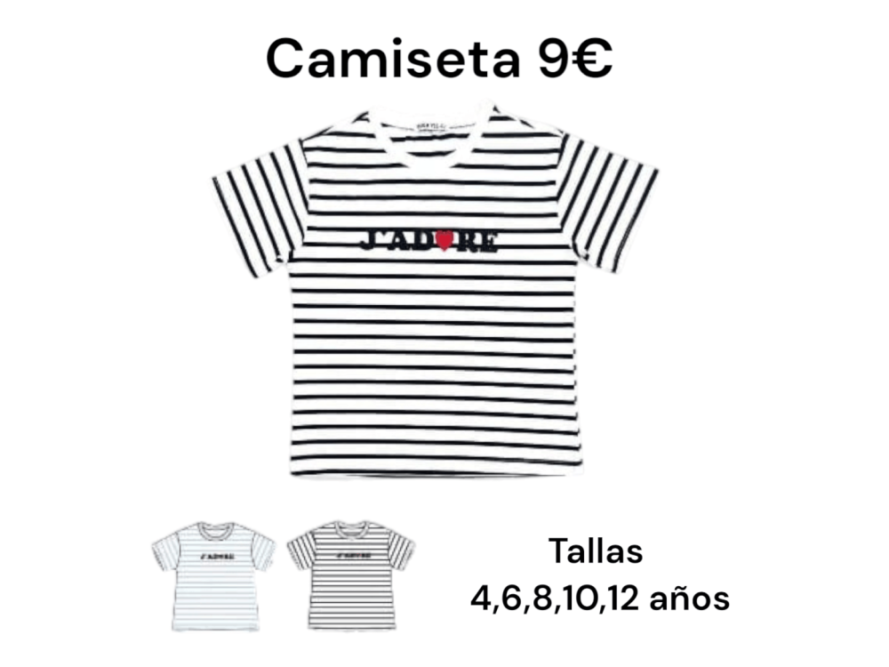 Camiseta de manga corta con dibujo de rayas horizontales y letras con brillo en el pecho