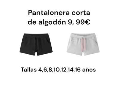 Pantaloneta corta de algodón en color negro y gris claro
